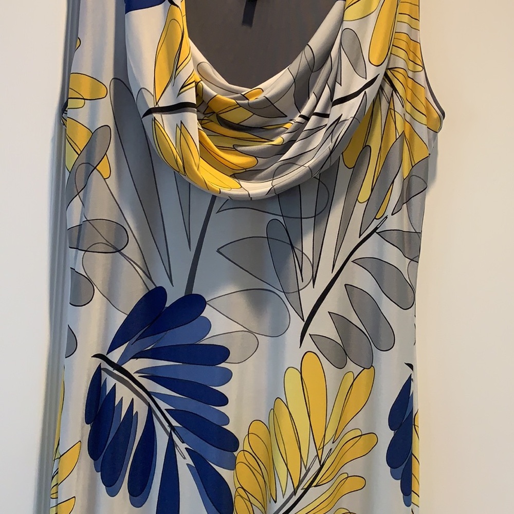 Blue & Yellow Floral Cowl Neck Lined Dress - Picture 3 of 3
